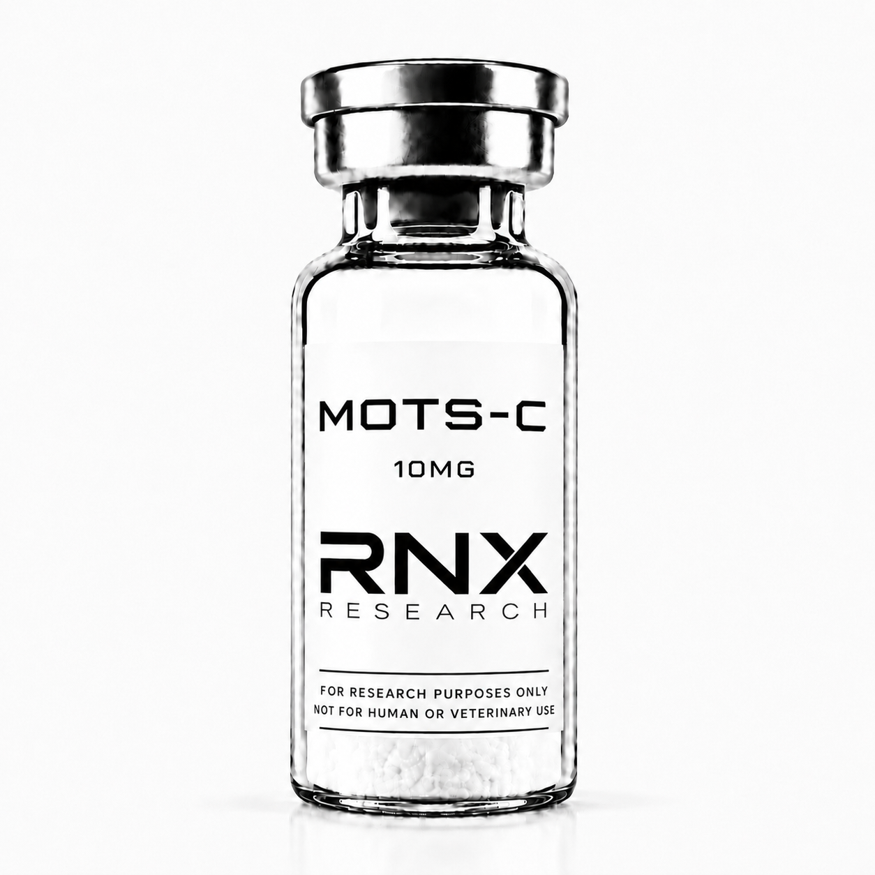 MOTS-c 10mg research use vial. For research use only. Not for human or veterinary use.