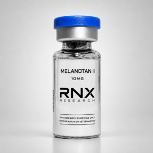 MT-2 (Melanotan II) 10mg lyophilized research peptide in a sealed glass vial, COA verified — RNXResearch