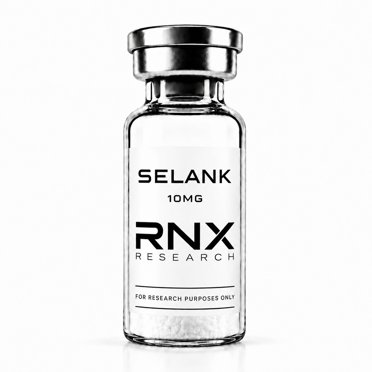 Glutathione research compound in a sealed glass vial, lyophilized white powder