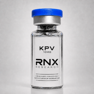 KPV 10mg lyophilized research peptide (Lys-Pro-Val tripeptide) in a sealed glass vial, third-party COA verified — RNXResearch