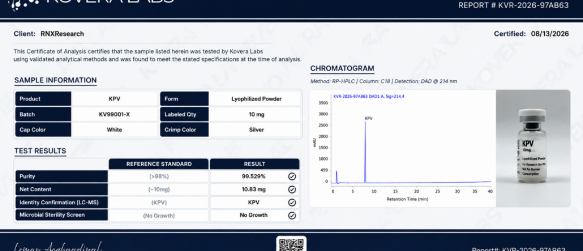 RNXResearch KPV 10MG Certificate of Analysis (COA) from Kovera Labs
